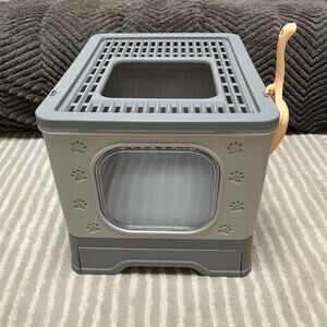 Enclosed Cat Litter Box, Printed Pattern Cat Litter Box,Large Foldable Top-Entry